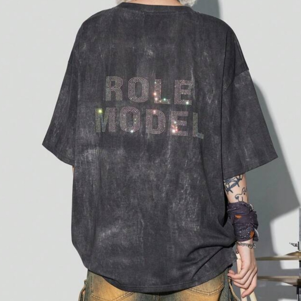Black/grayish Graphic T-Shirt Role Model Bling Lettering